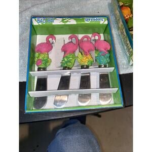 Boston Warehouse Pink Flamingo Butter Cheese Spreader Knives Stainless Set of 4